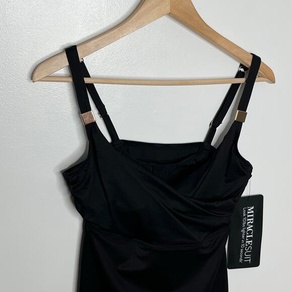 Miraclesuit Womens Swimwear Surplice Underwire Tank Top 34D Black Slimming - Picture 4 of 13